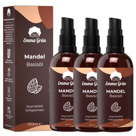 Emma Grün® Mandelöl Bio [100% NATURREIN] 3x 100ml - Mandelöl Baby - Sanfte Pflege für trockene & empfindliche Haut - Mandel Öl kaltgepresst