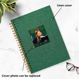 HIWHY Scrapbook Photo Album Linen Cover with DIY Window 28x20 CM White Inner Paper Memory Book with 20 Sheets/40 Pages Dark Green