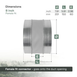 Vent Systems 8" Inch Flexible Vibration-Reducing Duct Connector – Round Galvanized Steel Vent Hose Adapter, Female-End Spiral Duct, Pipe Extender, HVAC Ventilation Fittings - Inline Duct Work Coupler