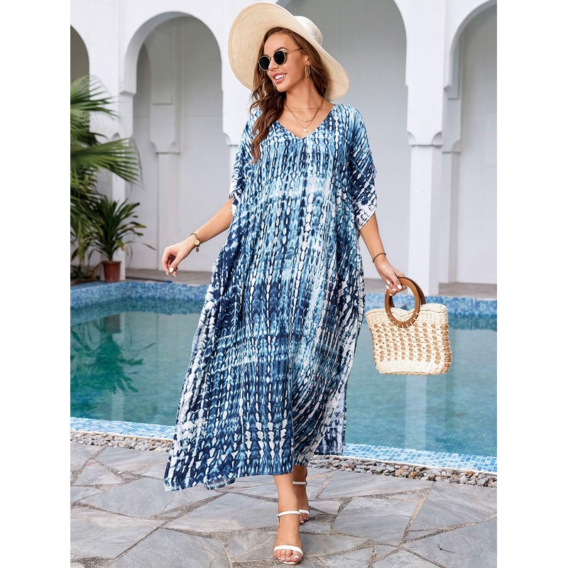 IMAGEKOPE - Traje de baño largo con estampado de caftanes