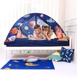 VSUNTENT Bed Tent for Twin Kid Bed Tent Play Tent for Boy and Girl Easy Set-Up Tent Dark Planet and Dazzling Rainbow Magic Playhouse with Tote Bag (UFO)