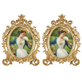 ZIQI 2 Pack Oval Vintage Picture Frame 5x7”Gold Antique Picture Frames, Resin Picture Frame With High Definition Glass For Home Decor, Photo Gallery, Art