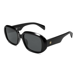 SOJOS Retro Oval Polarized Sunglasses for Women Men 90s Vintage UV400 Protection SJ2621 (Black Frame/Grey Lens)