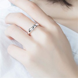 Pig S925 Sterling Silver Ring for Women Polished Cute Pink Piggy Animal Expandable Open Finger Rings Adjustable Fashion Jewelry Christmas Birthday Dainty BFF Gifts for Daughter Niece