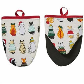 Ulster Weavers - Christmas Oven Mitts with Cats (18 x 14.5cm) - Mini Oven Gloves with Cats - 100% Cotton - Christmas Cat Oven Gloves Heat Resistant - Christmas Kitchen Decorations - Cat Lovers Gifts