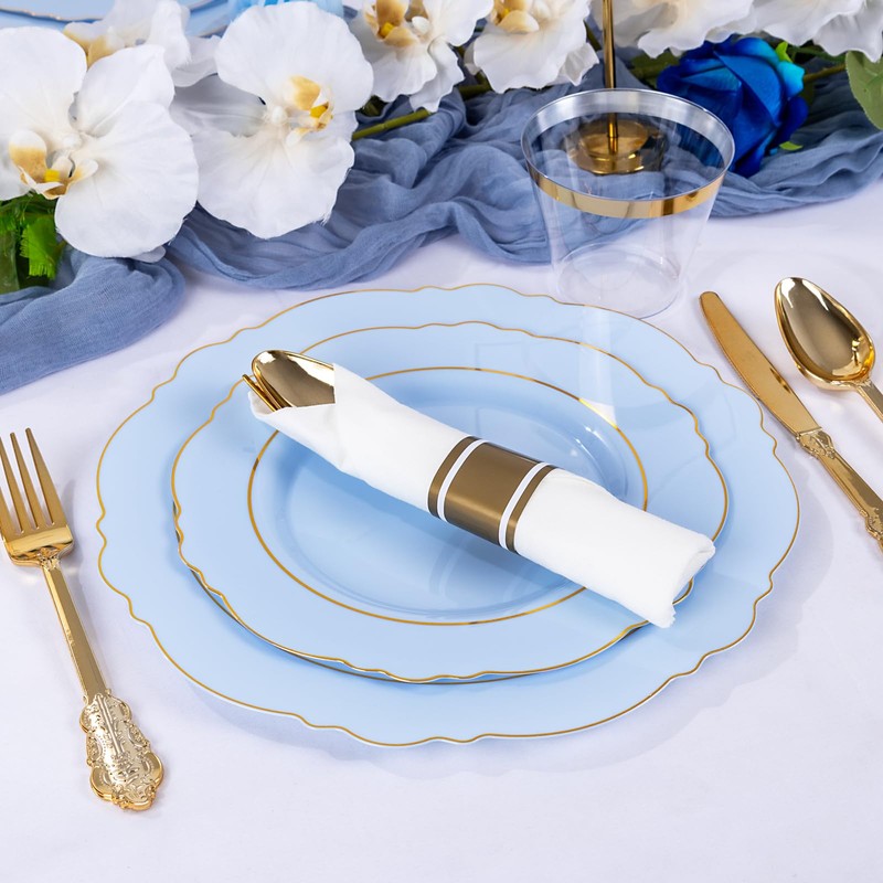 Liacere 175PCS Bule Plastic Plates - Disposable Ligh Bule and