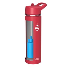 Clearly Filtered Water Bottle | Removes 220+ Contaminants, Double-Wall Insulated Stainless Steel, BPA/BPS Free, Phthalate Free, Filters Flouride Lead Chlorine (20oz, Crimson)