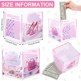 Hiboom 10k Hustle Box Money Saving Challenge 6.7 x 6.7 x 6.7 Inch Clear Acrylic Piggy Bank for Adults Woman Break to Open Pink Cash Vault Piggy Bank for Money Savings Cash and Coin Storage Box