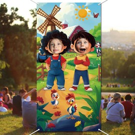 WADORN Farm Animals Photo Door Banner, Animal Large Fabric Face Photo Door Backdrop Props Decor Funny Barnyard Animals Theme Face in Hole Photo Backdrop Supplies for Birthday Party, 70.8x35.4 Inch