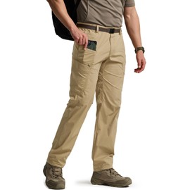 CQR Men's Quick Dry Tactical Pants, Water Resistant Outdoor Pants, Lightweight Stretch Cargo Work Hiking Pants, Runyon Cargo Pants Dune Khaki, 34W x 32L