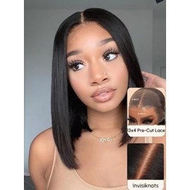 UNICE Pre Everything Glueless Frontal Wig Short Bob Wig 13X4 Pre Cut Lace Front Wigs Human Hair Pre Bleached Bye Bye Knots Wig Pre Plucked 150% Density 10inch