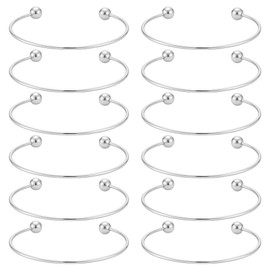 UNICRAFTALE 12Pcs Adjustable Wire Blank Bracelet Stainless Steel Torque Bangles Cuff Bangles with Soldered Round Beads Blank Bracelet for Crafting DIY Jewelry Making
