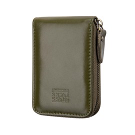 BRASS TACKS Leathercraft Credit Card Holder Zipper Wallet Card Holder for Men Women Genuine Leather RFID Blocking Mini Olive Green Vintage