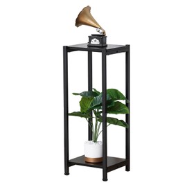 Dipion Tall Plant Stand Indoor,31 Inch Plant Stands,2 Tier Metal Plant Stand with Heavy Duty Wood,Black