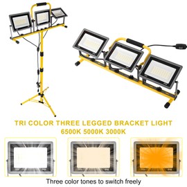 3-in-1 Color Work Lights with Stand, 22500Lm Head LED Work Light, with Adjustable and Foldable Tripod Stand, Waterproof Lamp with 3000 5000 6500 Kelvin Color Temperature