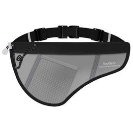 SooGree Men Women Sports Running Waist Bag, Waterproof Fanny Packs with Adjustable Belt, Waist Fanny Pack Bag with Water Bottle Holde for Running Hiking Walking Biking (GSP8807 Black Top-Gray Bottom)
