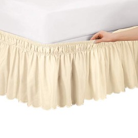 Collections Etc Scalloped Elastic Bed Wrap Around, Easy Fit, Dust Ruffle Bedskirt, Ivory, Twin/Full