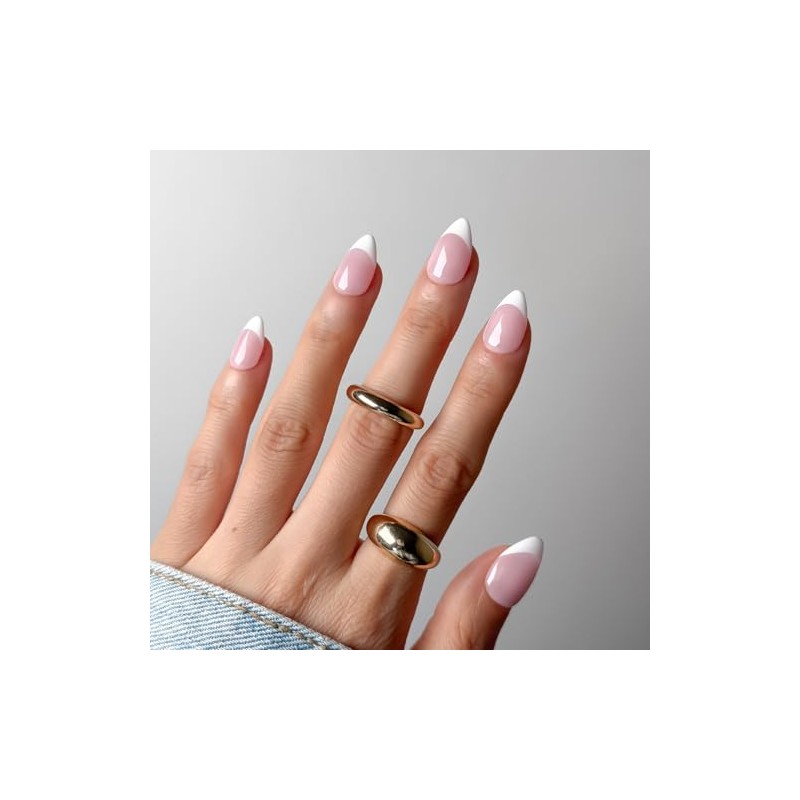 Uñas postizas con punta francesa - Punta francesa blanca almendrada