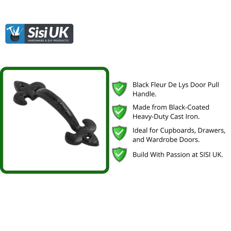 SISI UK Antique Door Pull Handle Black Fleur De LYS