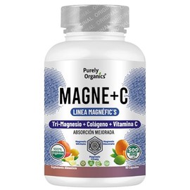 MagneC Magnesio Complex con Colageno Hidrolizado y Vitamina C  Apoyo Muscular y Movilidad  Tri-Magnesio GlicinatoGluconato (21) y Citrato  Purely...  