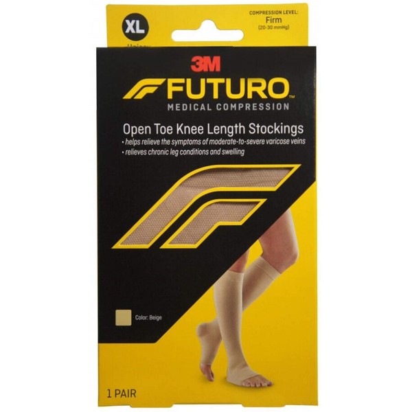 Futuro Therapeutic Knee Length Stockings for Men/Women, Firm Compression, Open Toe, X-Large, Beige
