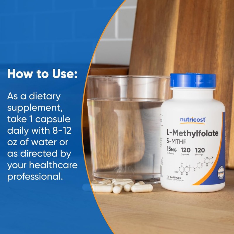Nutricost L-Methylfolate 15mg, 120 Capsules (5-MTHF) - Vegan, Non-GMO, Gluten