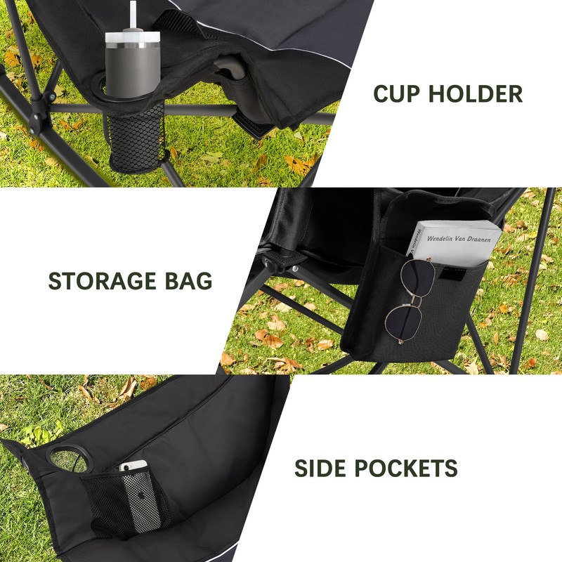 Unisakey Oversized Rocking Camping Chair with Headrest & Cup Holder