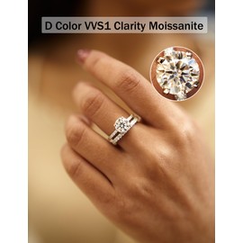 Oivley Moissanite Wedding Ring Sets for Women, Round Moissanite Engagement Ring Set D Color Moissanite Bridal Ring Set Sterling Silver 18K White Gold Plated Solitaire Engagement Ring 2CT-60