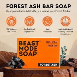 Beast Mode Soap para Hombres, Ceniza Del Bosque, Paquete de 2 Barras – Jabón en Barra de Carbón Activado Y Eucalipto Fresco, Sebo de Vacas Alimentadas
