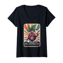 Womens Retro Beet Beetroot DJ Beetroots Sound Tech V-Neck T-Shirt