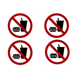 4 Pack No Food or Drinking Allowed Sticker Set Sign Warning 3x3 Inch Vinyl Decal Indoor Outdoor Window Door Business Retail Store