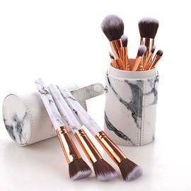 Jiani Beauty Travel-Ready Elegance: 10-Piece Soft Marble Makeup Brush Set with Sleek Carrying Case