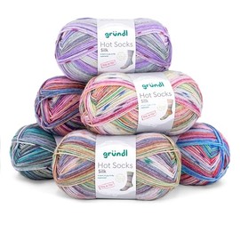 Gründl Sock Wool Pack Hot Socks Silk, 6 x 100 g Sock Yarn with Silk, 4-Ply Stocking Wool, 55% Wool, 25% Polyamide, 20% Silk