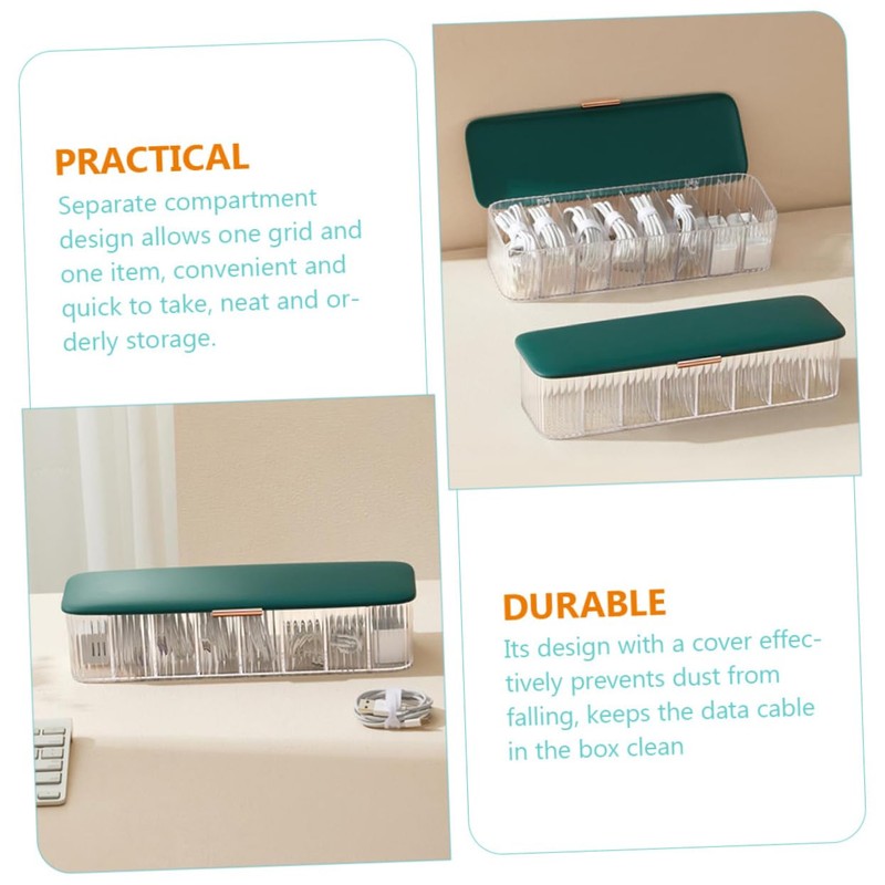 TEHAUX Cable Management Box with Cover Multi Grid Cable Storage