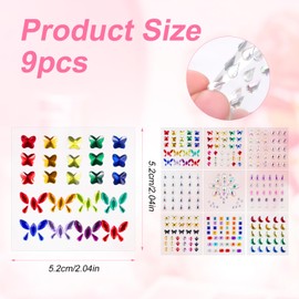 9 Sheets Face Gemstones, Colourful Face Stickers, Gemstones, Rhinestones for Make-Up, Multiple Styles, Hair Gemstones, Temporary Tattoo, Diamond Jewels for Women and Girls (Pattern 1)