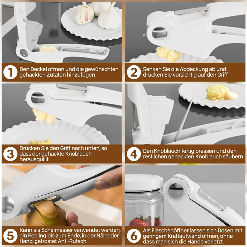 Trywise 4-in-1 garlic press, garlic peeler, garlic press with easy