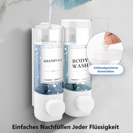 Press Pump SOP Dispense Wall-Mounted 300 ml ABS Shampoo Dispenser with Two Heads and Transparent Vision (2 x 300 ml)