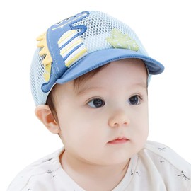 ITODA Dinosaur Baby Hat, Cap, 2-Way Usage, 10 Months - 3 Years, Kids, Baseball Cap, Sun Hat, Wide Brim, Breathable, Girls, Boys, Baby Hat, Size Adjustable, Children's Hat, Outdoor, 18.1 - 19.7 inches