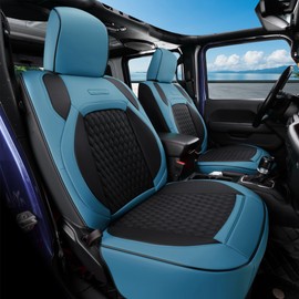 Coverado Seat Covers for Jeep Wrangler, Waterproof Leather Car Seat Covers for Truck Automotive Seat Covers Custom Fit for 2018-2024 Jeep Wrangler JL Seat Covers 2-Door/4-Door Full Coverage (Blue)