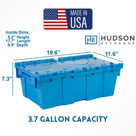 Hudson Exchange 19.6 x 11.6 x 7.3” (3.7 Gallon, 1 Pack) Storage Tote Distribution Container with Hinged Attached Lid, Blue