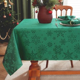 Honellaty Christmas Jacquard Tablecloth Rectangle, Classical Snowflake Patterns Table Cloth for Rectangle Tables, Elegant Rectangular Tablecloths for Winter & New Year, 60" x 120" Inch Green