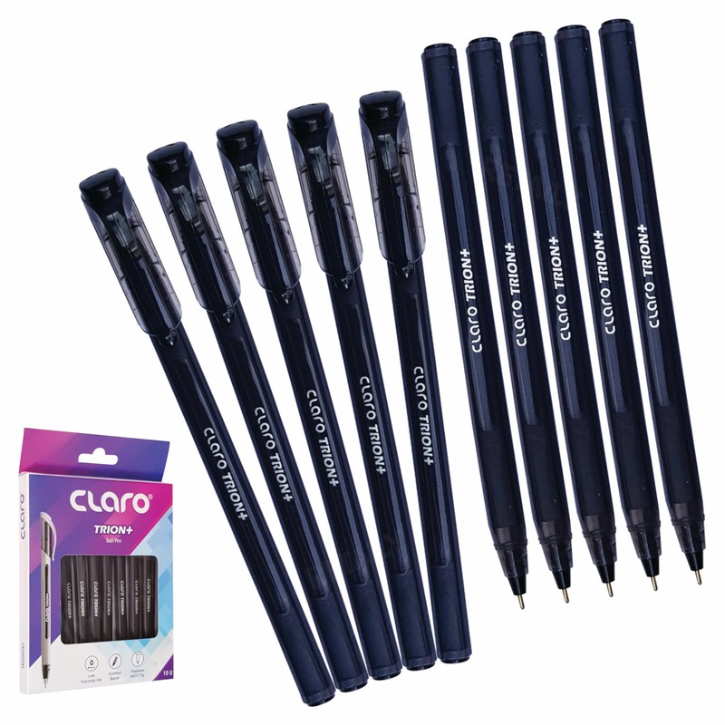 CLARO Trion+ Ballpoint Pens, BLACK, Medium Point (1.0mm), Pack of
