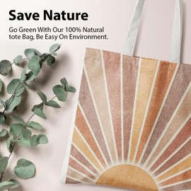 Veqzc Retro Boho Tote Bag Aesthetic, Abstract Boho Neutral Sunshine Canvas Tote Bag for Women, Mid Century Modern Reusable Grocery Bags Shopping Bags, Boho Gifts for Women