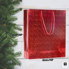 AKH® Shiny Gift Bag | Extra Large Size | 42 x 31 x 10 cm | Pack of 2 | Holographic Luxury Gift Bags | Gift Bags | Perfect for Xmas Party Present Decorations (Red)