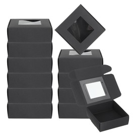 PATIKIL Papierseifenschachtel mit Fenster, 10,4 x 10,4 x 4,1 cm, 30 Stück, selbstgemachte Seifenschachteln, quadratische Geschenkboxen für Geburtstag, Weihnachten, Basteln, Schwarz
