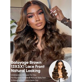 KLAIYI Ombre Brown Body Wave Lace Front Wigs Human Hair Highlight Balayage 13x4x1 T Part Ear to Ear Lace Wig Pre Plucked with Baby Hair Easy to Wear and Go Wigs for Black Women Natural Hairline 20Inch