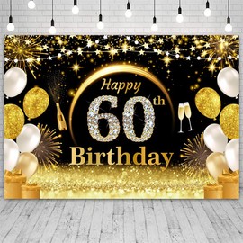 ASDCXZ 60th Birthday Background Black Gold 2.2 x 1.5 m, 60th Birthday Decoration Banner Photo Wall Background, Vinyl Photo Box Background for 60th Birthday Women Photo Shoot, Party Backgrounds