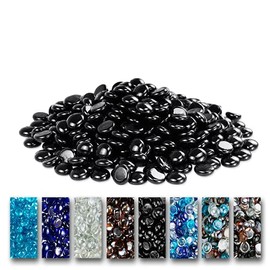Grisun Black Fire Pit Glass, 1/2 Inch Round Glass Rocks for Natural or Propane Fireplace, Fire Pit Round Glass Safe for Outdoors and Indoors Firepit Glass, 10 Pounds Fire Glass Beads