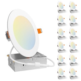 Amico 12 Pack 5 Inch 5CCT Ultra-Thin LED Recessed Can/Ceiling Light with Junction Box, 900LM High Brightness, Dimmable Wafer Downlight, 11W, ETL&FCC