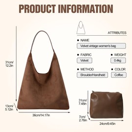 Electri-HQ Tote Bag with Small Handbag, Suede Handbag, Women's Large Shopper Bag, Shoulder Bag, Plain Bag, Hobo Bag, Large Shoulder Bag, Slouchy Bag, Women's Shopper, coffee